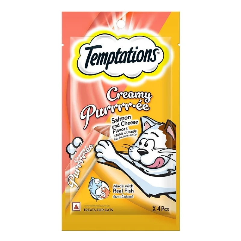    - Digestive care cat food  Temptations Creamy Purrrr-ee Cat Treats - Salmon & Cheese