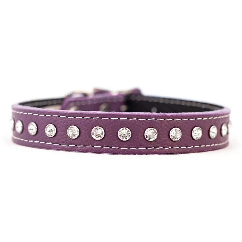  . **Pet comb to remove loose hair**Tuscan Leather Crystallized Dog Collar Purple