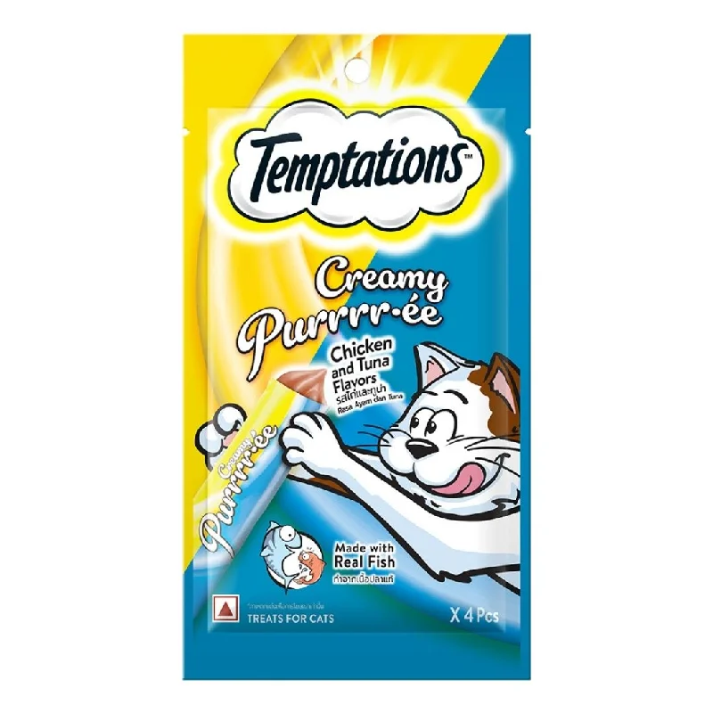    - Hypoallergenic cat food  Temptations Creamy Purrrr-ee Cat Treats - Chicken & Tuna