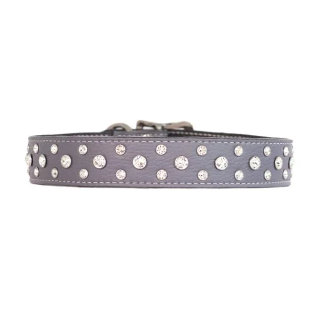 Pet accessoriesTuscan Leather Crystallized Dog Collar Slate Grey