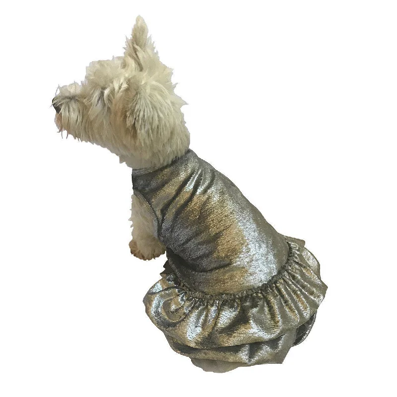 Pet retro style clothesCrushing On You Dog Dress Silver Metallic Velvet