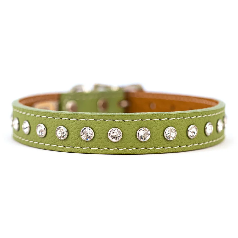  . **Pet food bowl is anti-slip design**Tuscan Leather Crystallized Dog Collar Green
