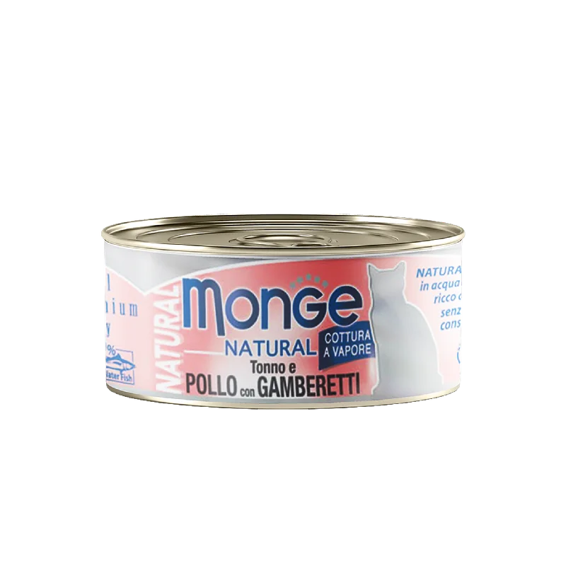 - Fish-based cat food Monge Cat Canned Food - Natural Tuna And Chicken With Shrimps (80g) - Fish-based cat food Monge Cat Canned Food - Natural Tuna And Chicken With Shrimps (80g)