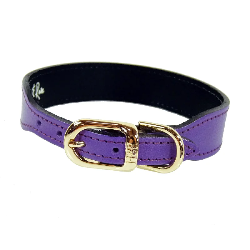   . **Cat collar bell model**Italian Leather Dog Collar Lavender/Gold