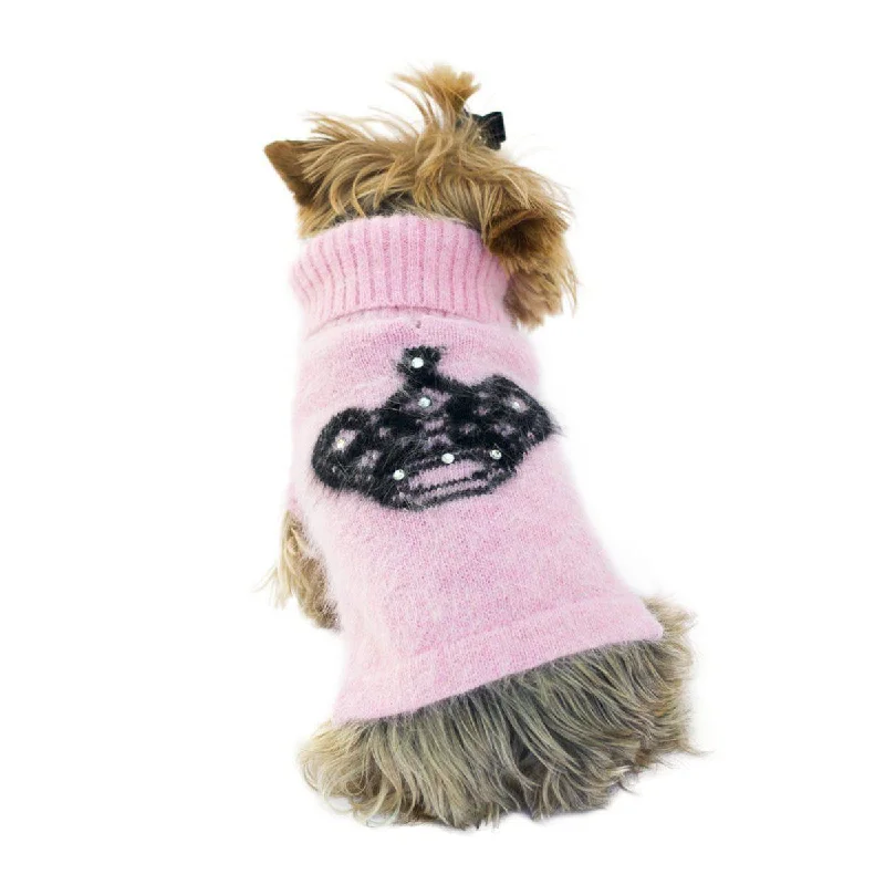 Winter warm clothes for catsMimi Crown Turtleneck Dog Sweater Pink