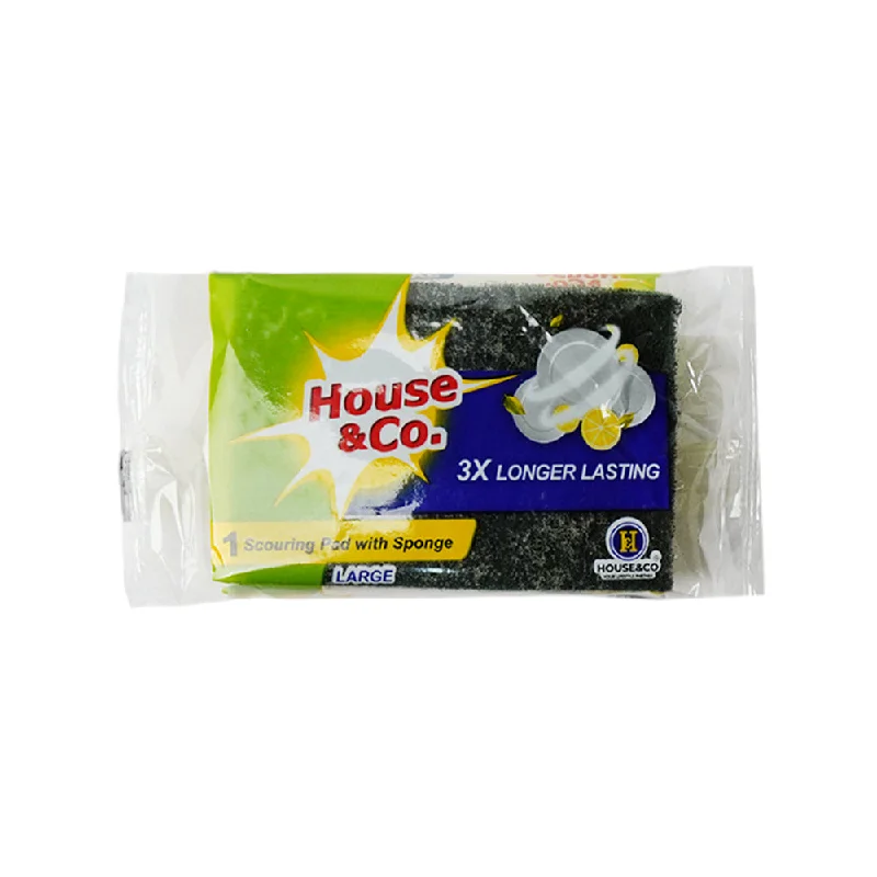 ---HOUSE & CO SCOURING PAD WITH SPONGE LARGE 1PCS