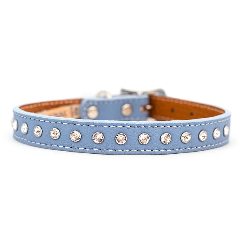  . **Pet clothes are thickened in winter**Tuscan Leather Crystallized Dog Collar Light Blue