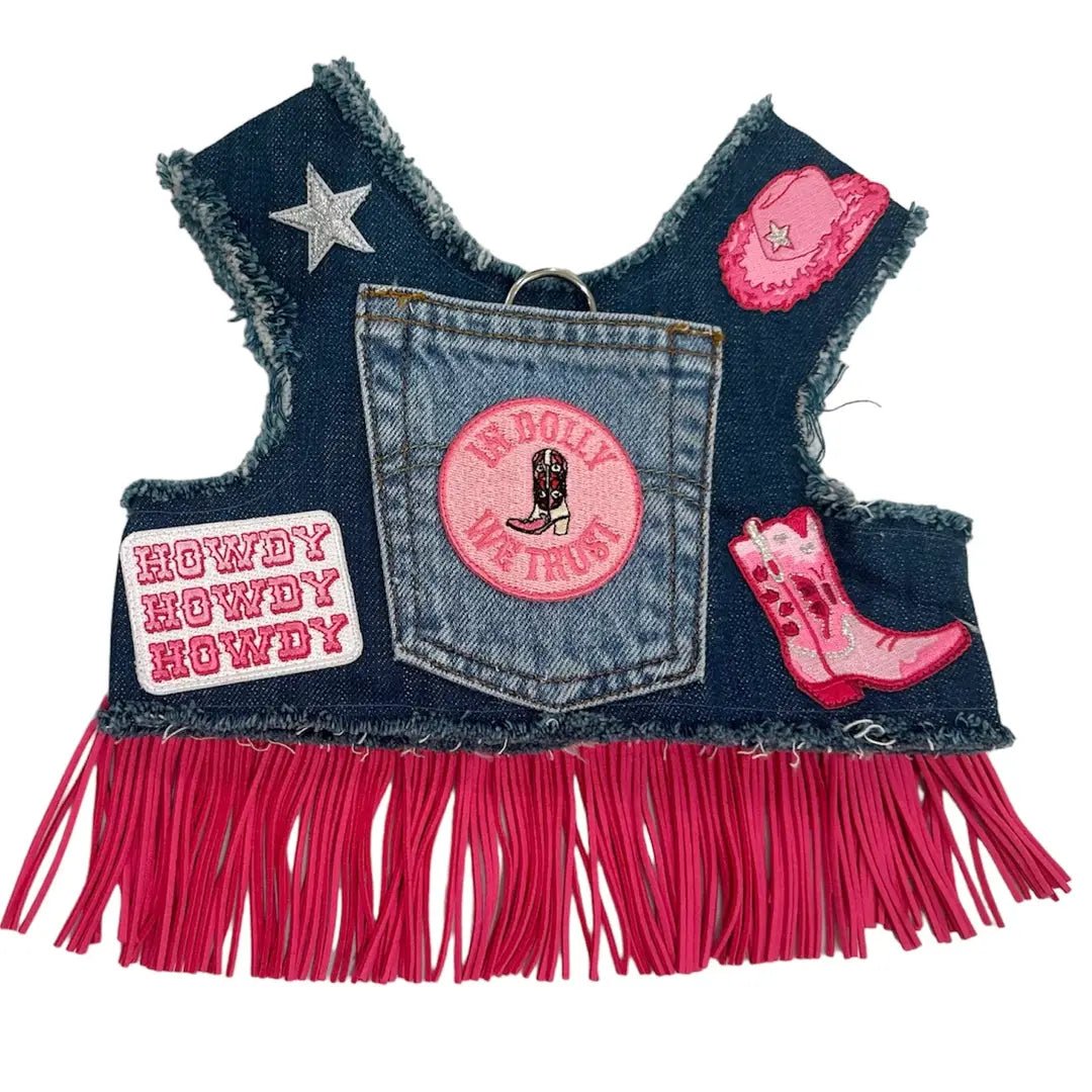 Pet fashion clothesIn Dolly We Trust Cowgirl Fringe Up-Cycled Harness