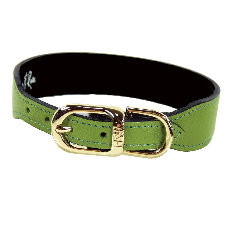  . **Cat clothes cute model**Italian Leather Dog Collar Lime Green/Gold