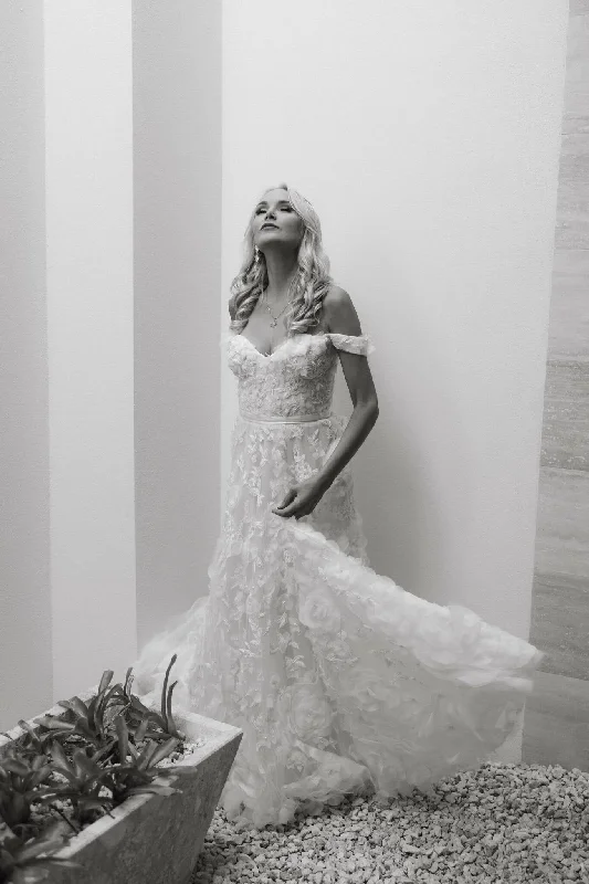 Marchesa Off-the-Shoulder A-Line Wedding Dress