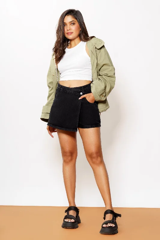 Asymmetric Waist Charcoal Denim Skorts Asymmetric Waist Charcoal Denim Skorts