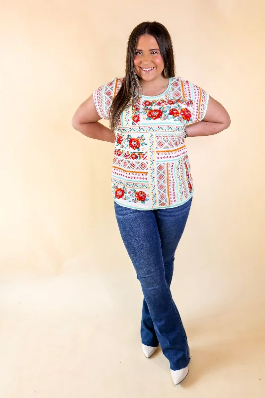 Sonoma Valley Bright Embroidered Short Sleeve Top in White