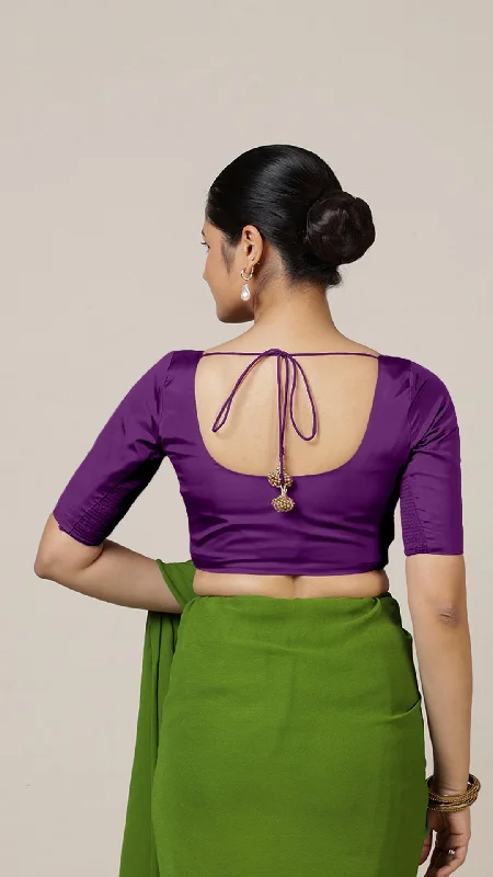 Anisha x Rozaana | Elbow Sleeves Saree Blouse in Purple