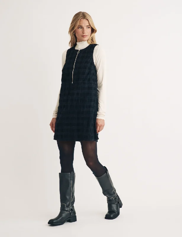 Black Cord Check Zip Through Homerton Mini Dress Black Cord Check Zip Through Homerton Mini Dress