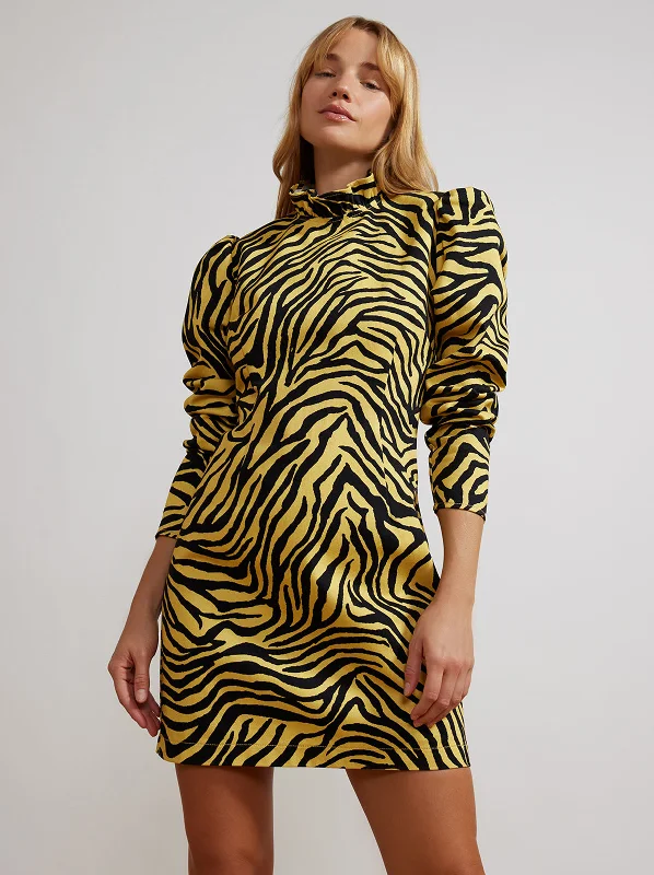 Danika Yellow Zebra Print Cotton Twill Mini Dress