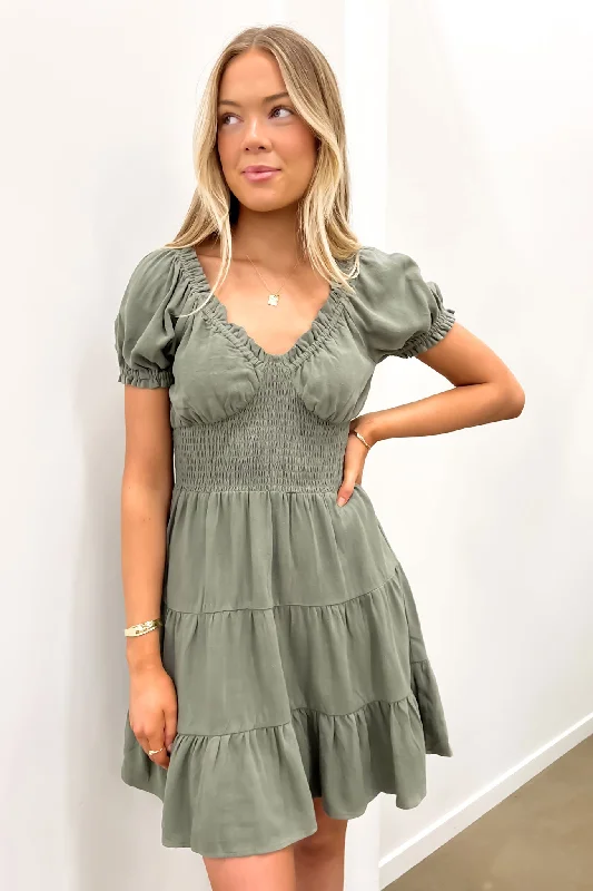 Luxe Linen Mini Dress Khaki