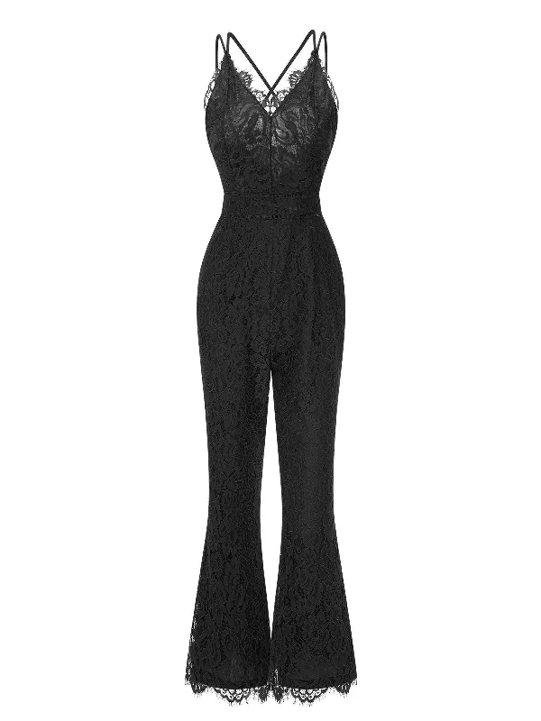 1960s Spaghetti Strap V-Neck Lace Jumpsuit