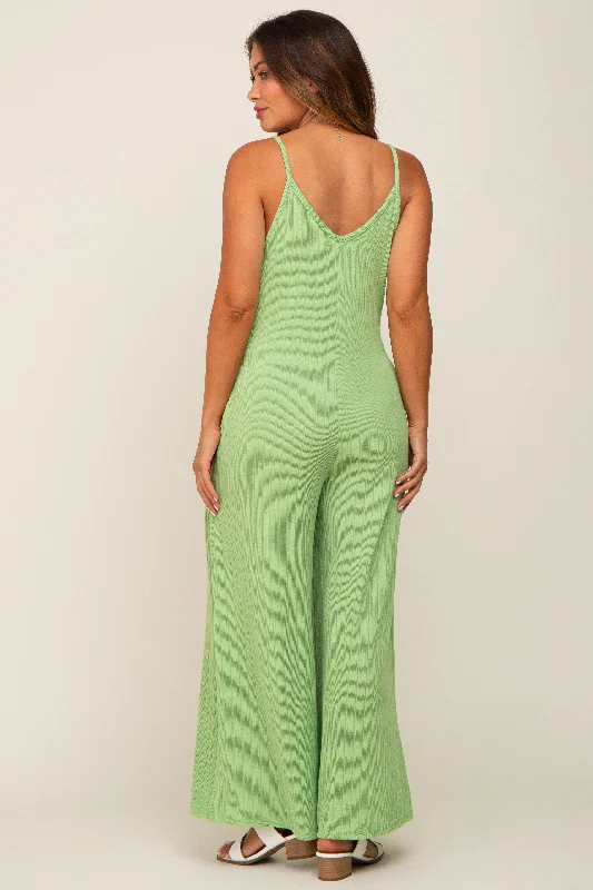 Light Olive Rib Knit Wide Leg Maternity Jumpsuit