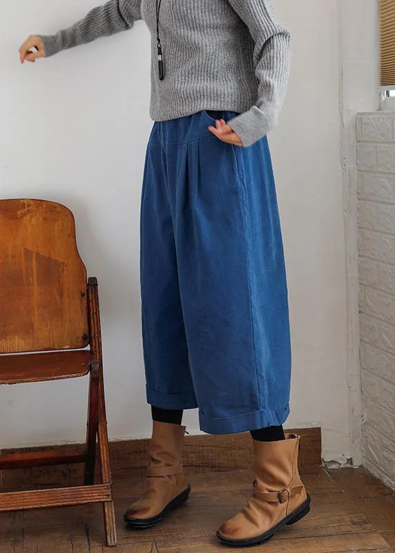 Bohemian fall casual pants oversize blue Wardrobes wide leg pants