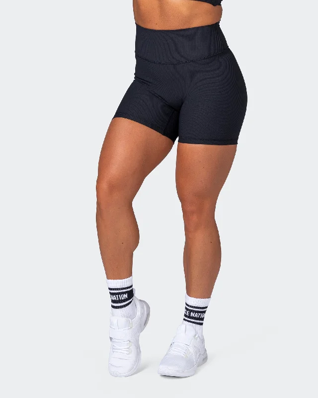 Zero Rise Rib Midway Shorts - Black Zero Rise Rib Midway Shorts - Black