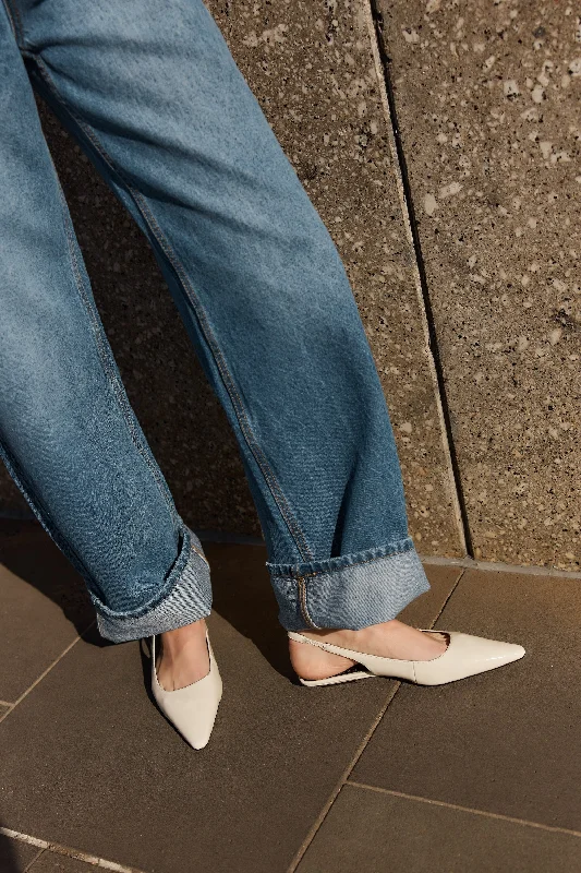 Alana Slingback Flats - Chalk White Patent Leather Alana Slingback Flats - Chalk White Patent Leather