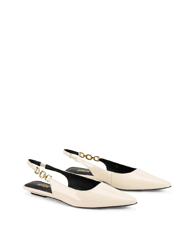 Alana Slingback Flats - Chalk White Patent Leather Alana Slingback Flats - Chalk White Patent Leather