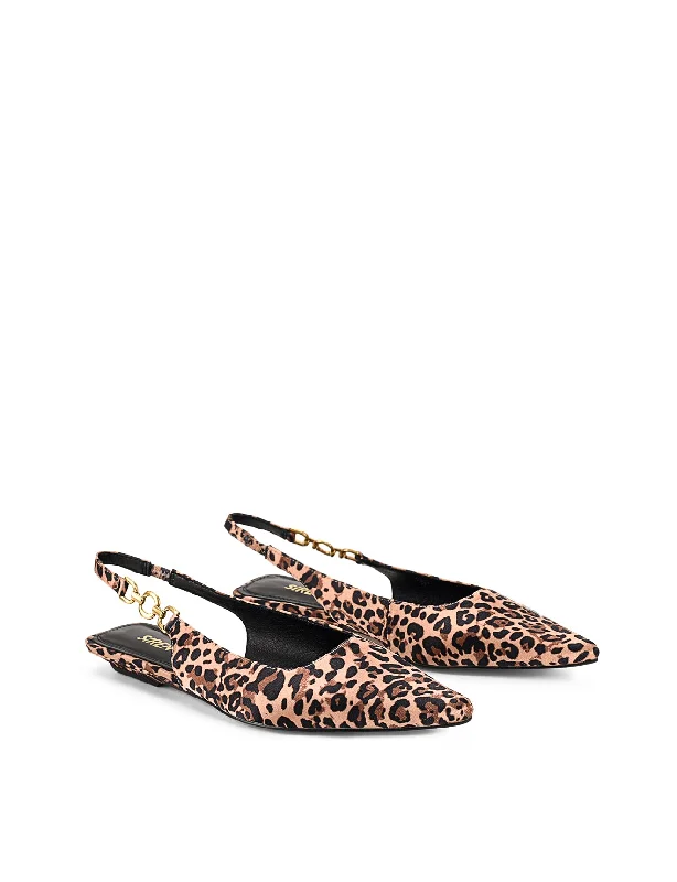 Alana Slingback Flats  - Leopard Satin