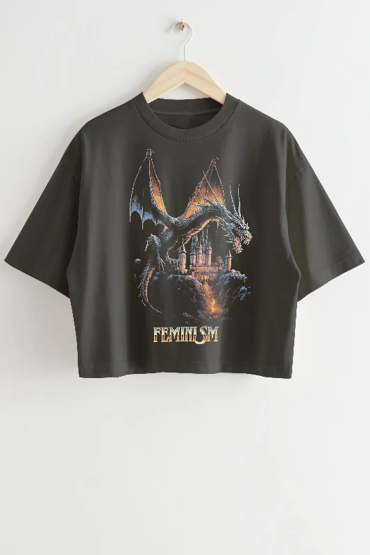 Feminism Dragon Fantasy Crop Tee For Women