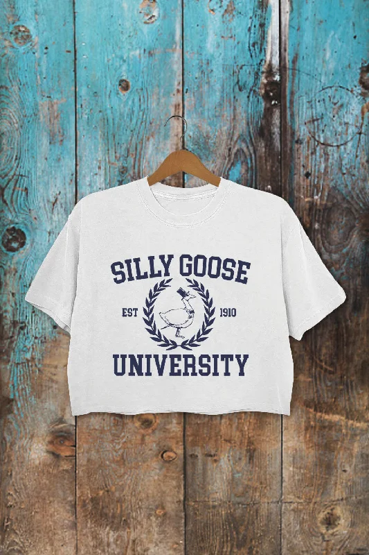 Silly Goose University Funny College Crop Top